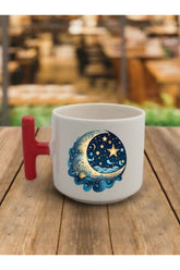 Ay Ve Yıldız Görselli Kahve Bardağı Seramik Kupa - Seramik Çay, Kahve Hediyelik Bardağı